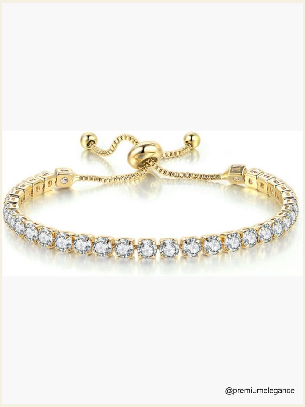Tennis Chain Rhinestone Bead Slider Bracelet Adjustable 14K Gold Silver